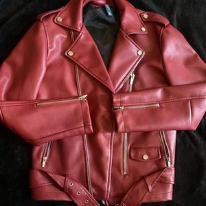 Red Faux Leather Moto Jacket